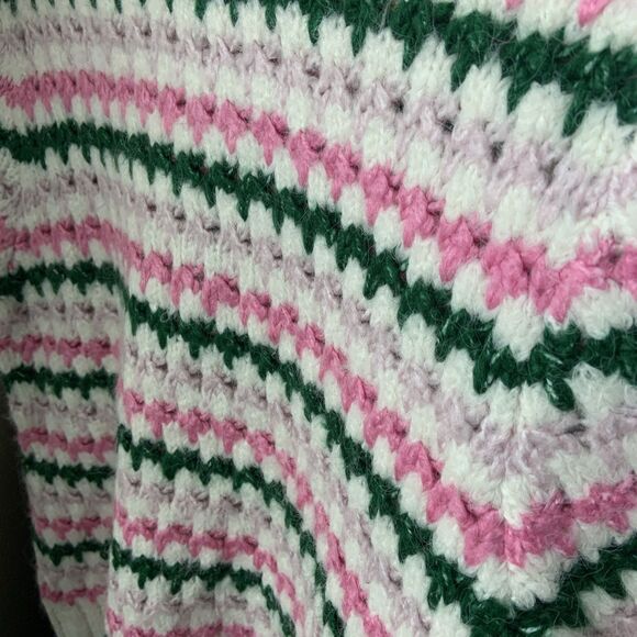 Zara Sweater Womens M Pink Striped Green Open Knit Short Sleeve Soft Cozy - Picture 7 of 7